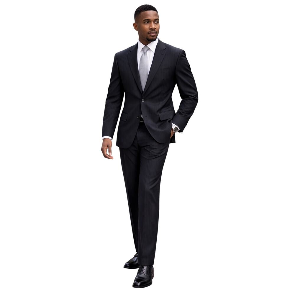 Joseph & Feiss Black Pinstripe Wool Suit 38 Short Pants 34x28 1990s